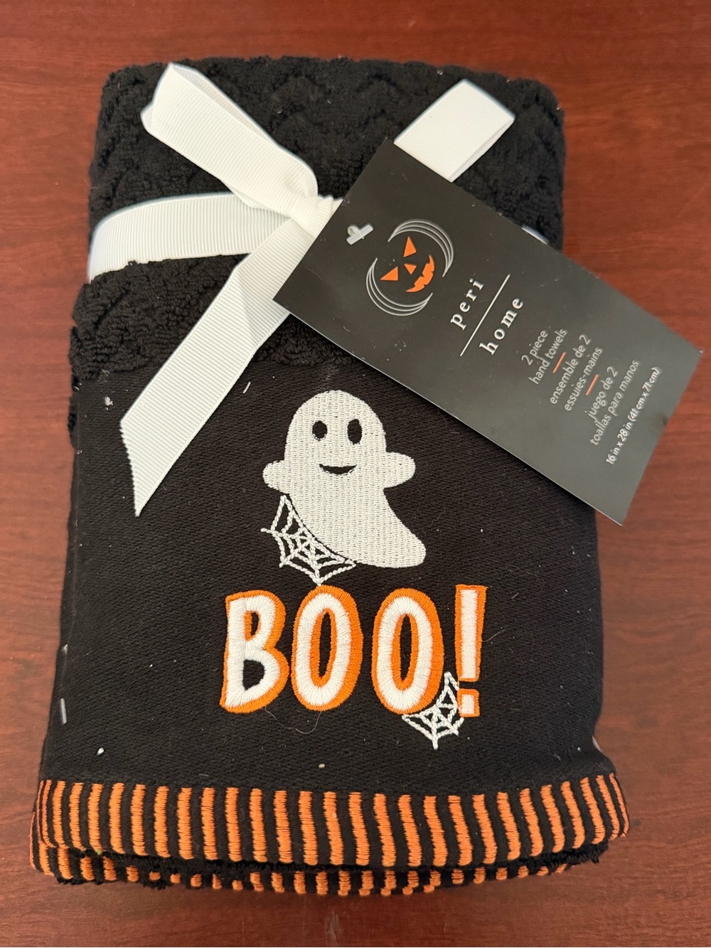 Peri Home Halloween Ghost Hand Towels 2 Pack Orange Black 100% Cotton 16x28 in